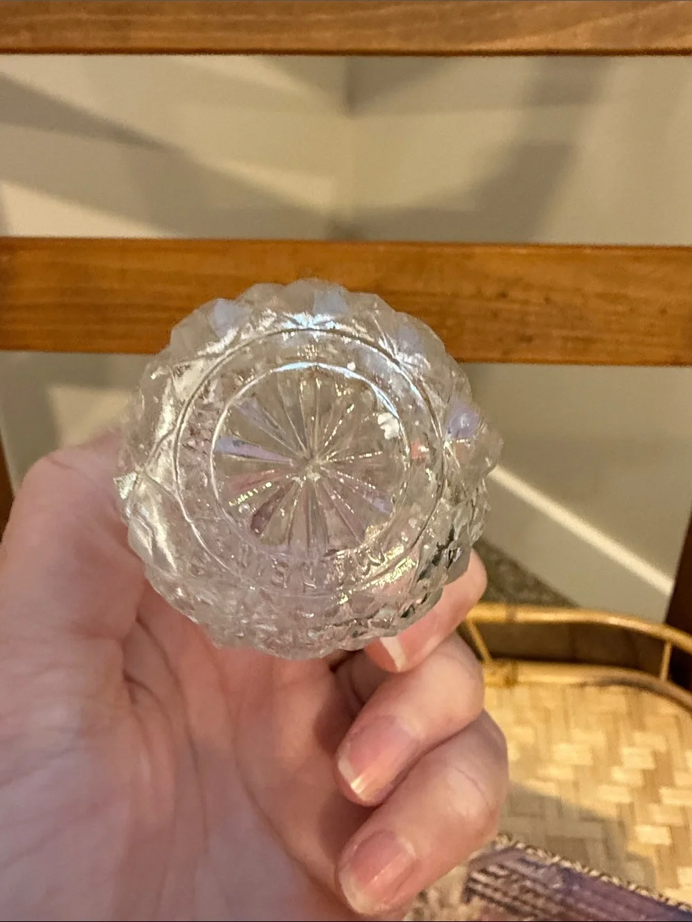 Vintage Pair Clear Pressed Glass Candle Holders Made in Tawain